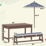 Outdoor Wooden Kids Picnic Table & Bench Set with Cushions and Umbrella, for Patio, Garden, Navy Blue - Image 3