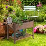 Wooden Garden Box, 34.25H with 8 Pockets and Lockable Wheels, Foldable Side Clapboard, Elevated and Self-Draining Design, to Grow Herbs, Vegetables, and Flowers, Brown - Image 2
