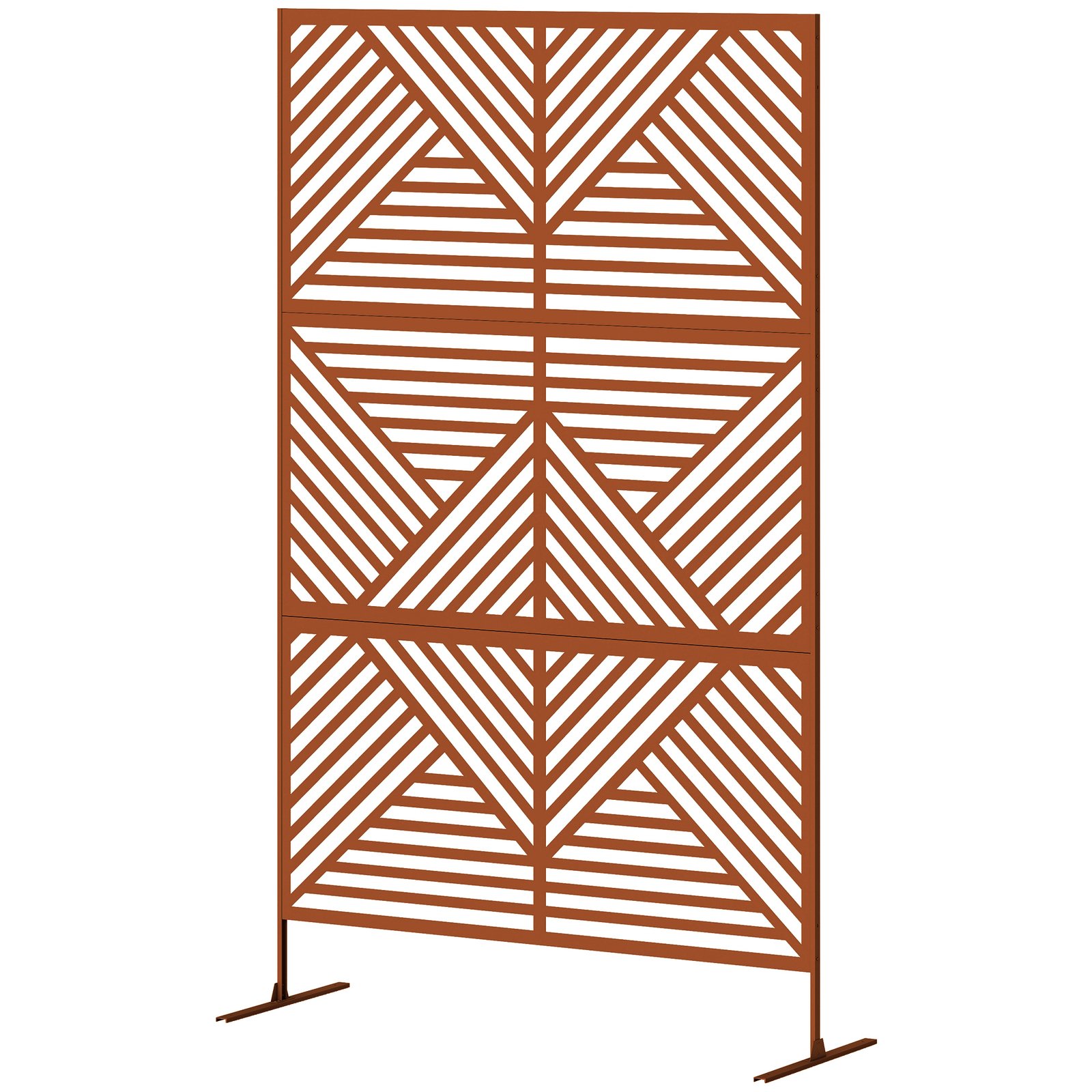 6F811519d52eb2c71.jpg Decorative Privacy Fence Screen, Metal Outdoor Privacy Screen Climbing Plant Trellis with Stand, Rhombus Brown - Image 1