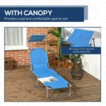 Outdoor Pool Chaise Lounge Chair, Folding Tanning Chair with Sun Shade, Blue - Image 6