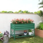 Galvanized Raised Garden Bed, Metal Planter Box with Legs, Storage Shelf and Bed Liner, Green - Image 2