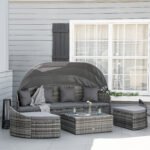 Convertible Rattan Daybed Sectional, Grey - Image 2