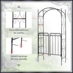 84" Garden Arch Arbor with Gate, Metal Arch Trellis, Garden Archway for Climbing Vines, Wedding Ceremony Decoration, Flourishes & Arrow Tips, Black - Image 4