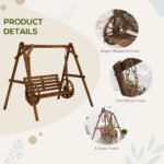 2-Seat Porch Swing with A-Frame Stand, Wooden Log Patio Swing Chair Bench with Wagon Wheel Armrests, Carbonized Brown - Image 6