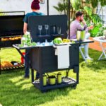 104 Quart Large Capacity Outdoor Cooler Cart, Patio Rolling Ice Chest with Bottle Opener Shelves Wheels, Black - Image 2