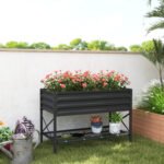Galvanized Raised Garden Bed, Metal Planter Box with Legs, Storage Shelf and Bed Liner, Dark Gray - Image 2