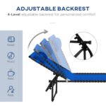 2 Folding Chaise Lounge Pool Chairs with 4-Position Reclining Back, Pillow, Breathable Mesh & Bungee Seat, Blue - Image 4
