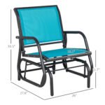 2 Pieces Outdoor Glider Chair, Steel Swing Chai with Curved Armrests for Porch, Garden, Poolside, Balcony, Blue - Image 3