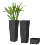 23.6 Inch Tall Planters for Outdoor Plants, Set of 2 Plastic Flower Pots with Drainage Holes, Black