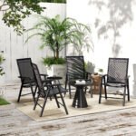 Set of 4 Outdoor Folding Chairs, Stackable Patio Dining Chairs with Armrests, Metal Frame, Black - Image 7