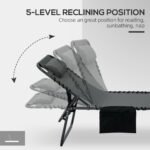 Folding Chaise Tanning Lounge Chair w/ 5-level Reclining Back, Reading Hole, Side Pocket, Headrest, Gray - Image 6