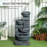 30" Tall Outdoor Waterfall Fountain with LED Lights, 4-Tier Resin Cascading Water Bowls with Pump, Gray - Image 7