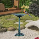 28'' Bird Bath Outdoor Resin Decor with Fleur De Lis Pattern, Time-Worn Finish - Image 8
