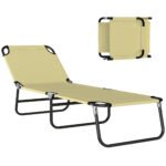 Folding Chaise Lounge Pool Chairs, Outdoor Sun Tanning Chairs with 5-Level Reclining Back, Steel Frame for Beach, Yard, Patio, Beige