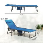 Folding Outdoor Chaise Lounge Chair Tanning Chair with 5-Level Adjustable Back, Side Table, Pillow, Pocket, Blue - Image 3
