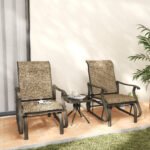 3-Piece Outdoor Gliders Set Bistro Set with Steel Frame, Tempered Glass Top Table for Patio, Garden, Light Mixed Brown - Image 2