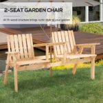 Patio Bench, Garden Bench with Middle Table and Umbrella Hole, Wooden Outdoor Bench for Patio, Porch, Poolside, Balcony, Natural - Image 4