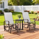 Gliding Lounger Chair Set of 2, Single Rockers with Lightweight Metal & Mesh Construction, Beige - Image 8