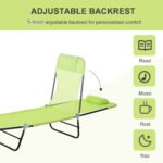 Folding Chaise Lounge Chair, Pool Sun Tanning Chair, Outdoor Lounge Chair with Reclining Back, Breathable Mesh Seat, Headrest for Beach, Yard, Patio, Green - Image 4