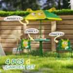 Kids Picnic Table and Chair Set, Outdoor Activity Table with Foldable Chairs, Height Adjustable Umbrella, Green - Image 4