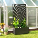 Metal Planter Box with Trellis, Raised Garden Bed with Trellis Large Leaf Cut-Out Privacy Screen for Climbing Plants - Image 8