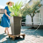 Set of 3 Tall Planters, 28" Outdoor Planter w/ Drainage Holes, Faux Wood Plastic Flower Pots, Dark Brown - Image 4