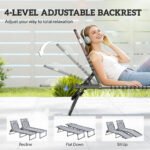 2 Folding Chaise Lounge Pool Chairs with 4-Position Reclining Back, Pillow, Breathable Mesh & Bungee Seat, Blue White - Image 4