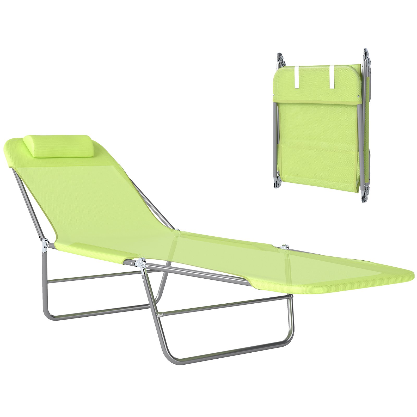 6tZdc319dba21fc90.jpg Folding Chaise Lounge Pool Chairs, Outdoor Sun Tanning Chairs with Pillow, Reclining Back, Steel Frame & Breathable Mesh for Beach, Yard, Patio, Green - Image 1