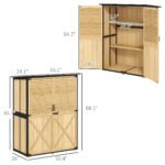 Wood Storage Shed, Outdoor Garden Shed with Asphalt Roof, 2 Shelves, Lockable Doors and Adjustable Feet, Natural - Image 3