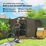 Outdoor Shed Garden Storage Shed Tool Storage Building with 4 Vents and 2 Sliding Doors, 9 x 6 FT, Brown - Image 4