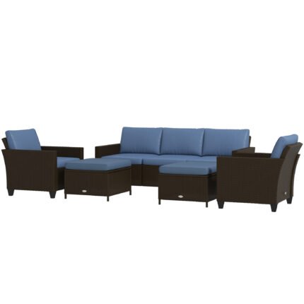 5-Piece Patio Furniture Set with PE Rattan Three-Seater Sofa