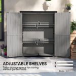 Wood Storage Shed, Outdoor Garden Shed with Asphalt Roof, 2 Shelves, Lockable Doors and Adjustable Feet, Gray - Image 6