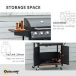 52" Barbecue Grill with Wheels 4+1 Burner Liquid Propane Gas Grill Outdoor Cabinet Style BBQ Trolley w/ Side Burner, Warming Rack - Image 6