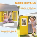 Wooden Playhouse for Kids Outdoor with Doors, Windows, Planter Pots and Boxes for Toddlers 3-8 Years, Gray - Image 8
