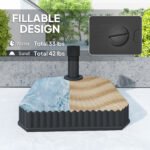 Square Patio Umbrella Base Holder, Heavy Duty Outdoor Umbrella Stand Base, Filled Up to 42lbs with Sand or 33lbs with Water for Garden, Poolside - Image 4