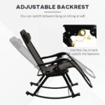Outdoor Rocking Chairs, Foldable Reclining Zero Gravity Lounge Rocker with Pillow, Cup & Phone Holder, Combo Design with Folding Legs, Gray - Image 7