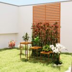 Decorative Privacy Fence Screen, Metal Outdoor Privacy Screen Climbing Plant Trellis with Stand, 78" H x 48" W, Brown - Image 8