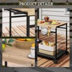 Outdoor Bar Cart Patio Serving Cart with Wine Holders Natural - Image 6