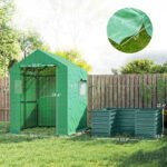 Greenhouse with Raised Garden Bed, Galvanized Steel Outdoor Greenhouse with Roll Up Door, 56" x 56" x 75", Green - Image 3