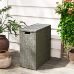 17-Gallon Small Deck Box, Wicker Outdoor Storage Box with Acacia Wood Top for Patio Cushions and Garden Tools, Gray - Image 8