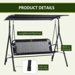 2-Seater Patio Swing Chair, Outdoor Adjustable Canopy Porch Swing with Armrests, Texeline Fabric and Steel Frame, Black - Image 7