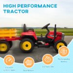 12V Electric Ride on Tractor with Trailer, 25W Dual Motors, Red - Image 8