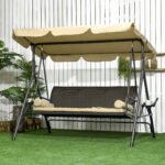 3-Seat Patio Swing Chair, Outdoor Canopy Swing Glider with Removable Cushion, Pillows, Adjustable Shade, and Rattan Seat, for Porch, Garden, Poolside, Backyard - Image 2