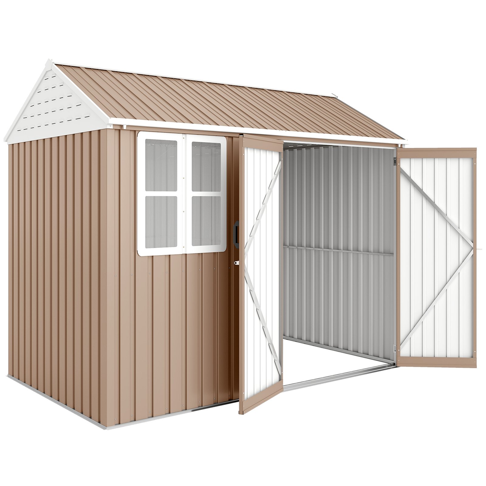7Hh33d198464a3213.jpg 8' x 6' Metal Garden Storage Shed, Extra Large Outdoor Tool Storage House w/ Doors, Window and Air Vents, Brown - Image 1