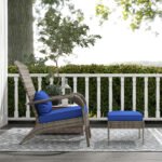 Wicker Adirondack Chair Fire Pit Chair w/ Ottoman & Cushions, Blue - Image 7