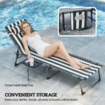 Folding Outdoor Chaise Lounge Chair Tanning Chair with 5-Level Adjustable Back, Side Table, Pillow, Pocket, Blue White - Image 6