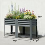 Raised Garden Bed Galvanized Steel, Elevated Planter Box with Storage Shelf, Bed Liner, 31.5" High, Dark Gray - Image 3