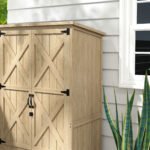 Wooden Outdoor Storage Cabinet Garden Shed with Waterproof Asphalt Roof and Lockable Doors, Natural - Image 8