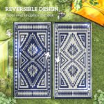 Reversible Outdoor Rug, Waterproof Plastic Straw with Carry Bag, 9' x 18', Blue & White Square Patchwork - Image 7