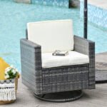 Outdoor Swivel Rocker, PE Wicker Dining Chair, 360 Degree Swivel Patio Glider with Cushions for Backyard, Lawn, Garden, Deck, Porch, Steel Frame, Cream White - Image 2